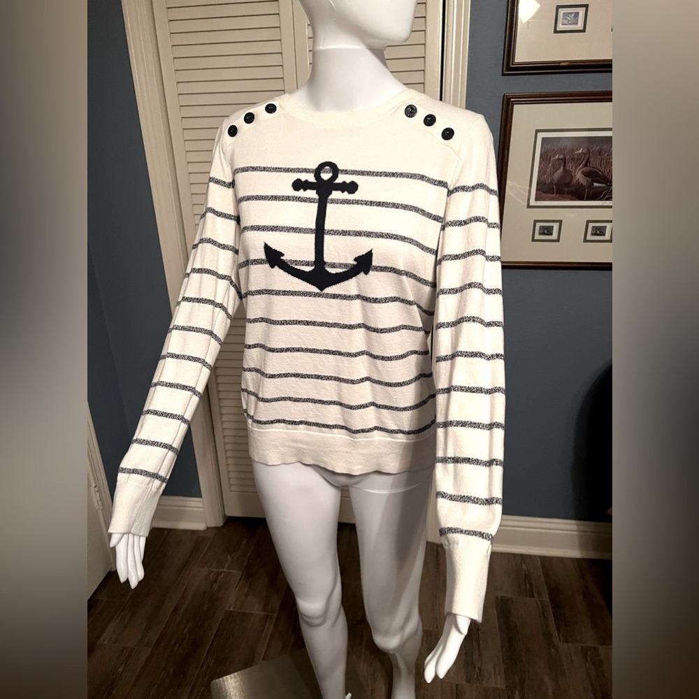 Nautica Black and White Anchor Sweater Size Medium